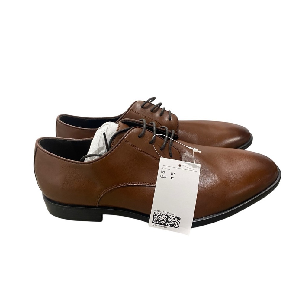 NWT H&M Men’s Brown Faux Leather Oxfords Classic Style Size 8.5 mens dress shoes - Picture 6 of 10